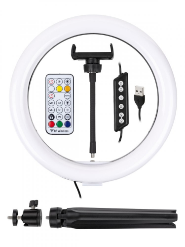 SQ0373-0303 Лампа кольцевая светодиодная 30 см, 16 Вт, 2700-6400 К+RGB, штатив наст., диммер, ПДУ, USB, TDM