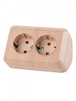 SQ1801-0443 Розетка угловая двойная 2П+3 открытой установки с з/ш IP20 250В 16А сосна "Ладога" TDM