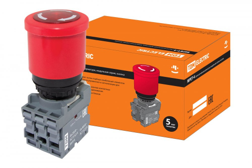 SQ0747-0030 Кнопка грибовидная, возврат поворотом MPET4-10R в сборе d40мм 1з+1р красная TDM