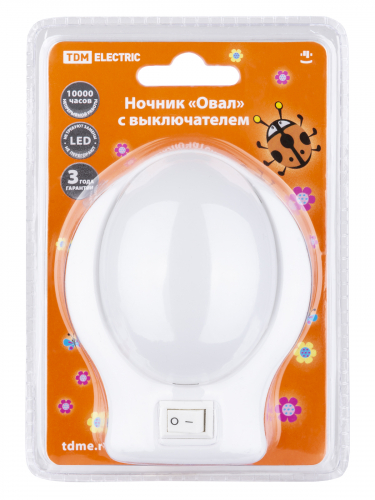 Ночник "Овал" с выключателем, белый, 0.5 Вт, 220 В TDM в г. Санкт-Петербург  фото 10