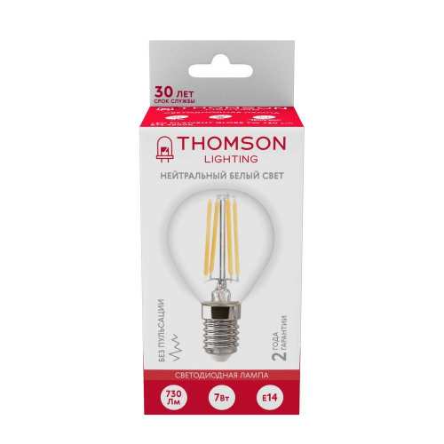 Лампа светодиодная филаментная Thomson E14 7W 4500K шар прозрачная TH-B2084 в г. Санкт-Петербург  фото 2
