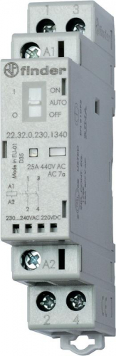 Контактор модульный 2NO 25А AgNi 230В AC/DC 17.5мм IP20 опции: переключатель Авто-Вкл-Выкл + мех. индикатор + LED FINDER 223202301340 в г. Санкт-Петербург 