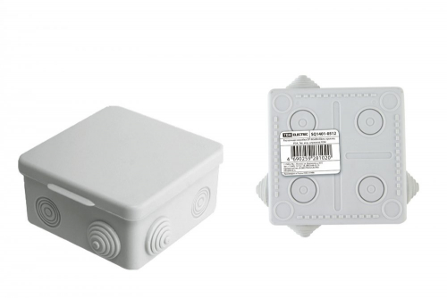 SQ1401-0512 Распаячная коробка ОП 80х80х50мм, крышка, IP54, 7вх. инд. штрихкод TDM