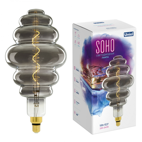 Лампа светодиодная SOHO LED-SF40-5W/SOHO/E27/CW CHROME/SMOKE GLS77CR Хромированная/дымчатая колба Спиральный филамент в г. Санкт-Петербург 