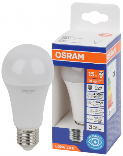 Лампа светодиодная LED 15Вт Е27 4000К 1521Лм груша 220В (замена 150Вт) OSRAM в г. Санкт-Петербург 