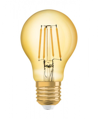 Лампа светодиодная филаментная Vintage 1906 LED CL A FIL GOLD 63 non-dim 7.5W/825 7.5Вт тепл. бел. E27 (замена 63Вт) зол. OSRAM 4058075293359 в г. Санкт-Петербург 