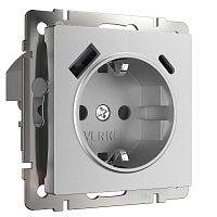 W1171765 Розетка с заземлением, шторками и USB тип A+C  (серебряный матовый) 