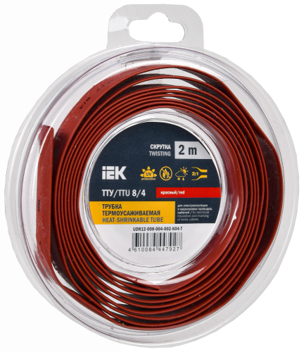 UDR12-008-004-002-K04-T Трубка термоусадочная ТТУ нг-LS 8/4 красн. (уп.2м) IEK 