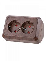 SQ1801-0343 Розетка угловая двойная 2П+3 открытой установки с з/ш IP20 250В 16А бук "Ладога" TDM