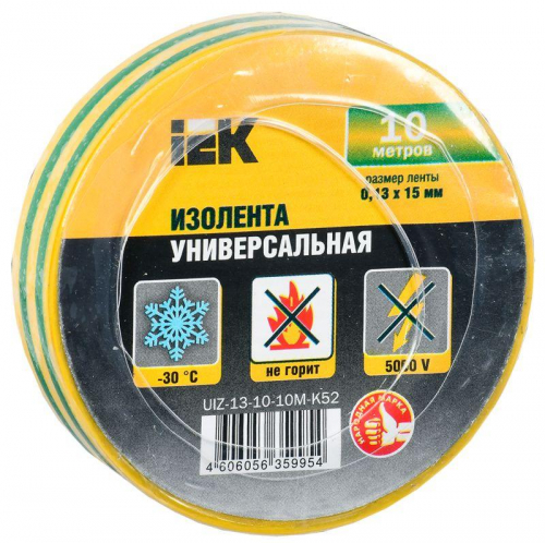 Изолента ПВХ 0.13х15мм (рул.10м) желт./зел. IEK UIZ-13-10-10M-K52 в г. Санкт-Петербург 