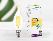 Лампа светодиодная филаментная Ambrella light E14 6W 3000K прозрачная 202214 в г. Санкт-Петербург 