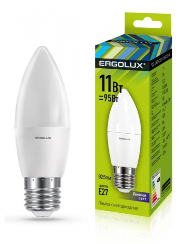 Лампа светодиодная LED-C35-11W-E27-6K Свеча 11Вт E27 6500К 172-265В Ergolux 13623 в г. Санкт-Петербург 