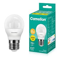 12070 Лампа светодиодная LED7-G45/830/E27 7Вт шар матовая 3000К тепл. бел. E27 580лм 170-265В Camelion 