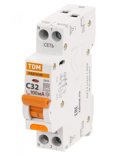SQ0202-0068 АВДТ 63М 2P(1P+N) C32 100мА 4.5кА тип АС TDM