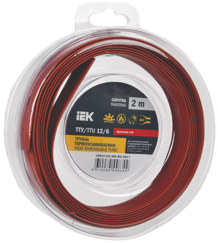 UDR12-012-006-002-K04-T Трубка термоусадочная ТТУ нг-LS 12/6 красн. (уп.2м) IEK 
