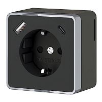 W5071735 Розетка с заземлением, шторками и USB тип A+C Gallant (чёрный хром) 