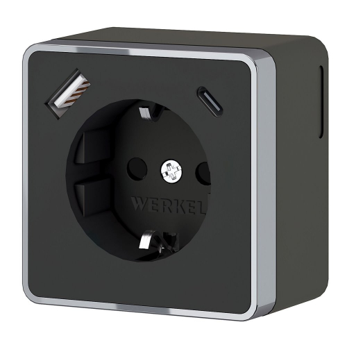 W5071735 Розетка с заземлением, шторками и USB тип A+C Gallant (чёрный хром) 
