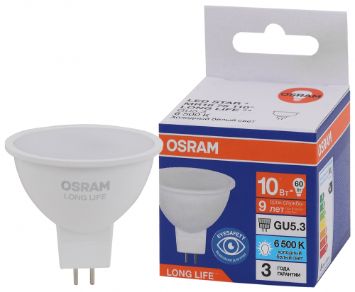 Лампа светодиодная LED 10Вт GU5.3 6500К 800Лм спот 220В (замена 75Вт) OSRAM в г. Санкт-Петербург 