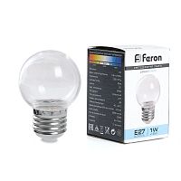Лампа светодиодная Feron LB-37 Шарик E27 1W 6400K прозрачный 38120 в г. Санкт-Петербург 