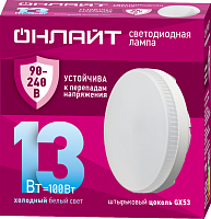 90430 Лампа светодиодная 90 430 OLL-GX53-13-230-6.5K 13Вт таблетка 6500К GX53 90-240В PRO ОНЛАЙТ 
