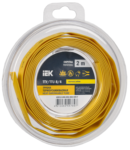 UDR12-008-004-002-K05-T Трубка термоусадочная ТТУ нг-LS 8/4 желт. (уп.2м) IEK 