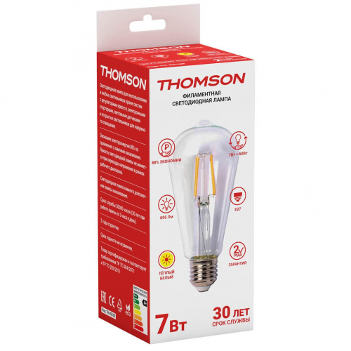 Лампа светодиодная филаментная Thomson E27 7W 2700K прямосторонняя трубчатая прозрачная TH-B2105 в г. Санкт-Петербург  фото 2