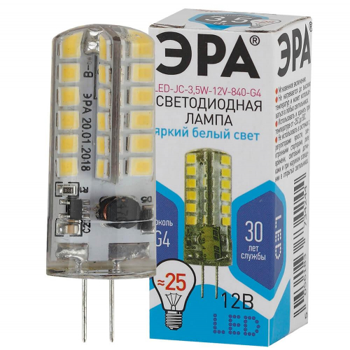 Лампа светодиодная ЭРА G4 3.5W 4000K прозрачная LED JC-3.5W-12V-840-G4 Б0033196 в г. Санкт-Петербург  фото 2