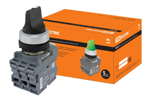 SQ0747-0078 Переключатель на 2 положения с фиксацией M2SS2-20B короткая ручка в сборе d22мм 1з+1р черный TDM