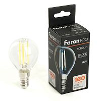 51258 Лампа светодиодная Feron.PRO LB-1706 Шарик E14 1000LM 6W 175-265V 6400K 