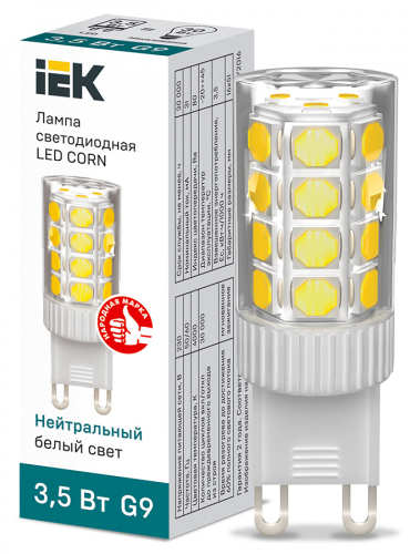 Лампа светодиодная Corn 3.5Вт капсульная 4000К нейтр. бел. G9 230В керамика IEK LLE-Corn-4-230-40-G9 в г. Санкт-Петербург 
