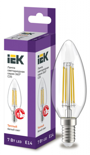 IEK Лампа LED C35 свеча прозрачный 7Вт 230В 3000К E14 серия 360° в г. Санкт-Петербург 