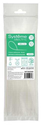 IMT30036W Стяжка кабельная 300х3.6 бел. (уп.100шт) SE 