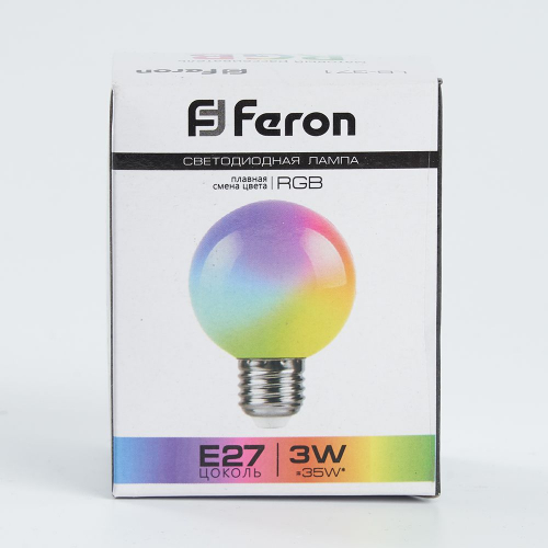 Лампа светодиодная Feron LB-371 Шар матовый E27 3W RGB плавная сменая цвета 38115 в г. Санкт-Петербург  фото 2