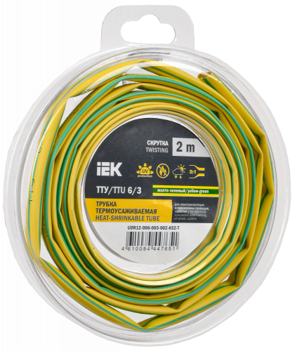 UDR12-006-003-002-K52-T Трубка термоусадочная ТТУ нг-LS 6/3 желт./зел. (уп.2м) IEK 