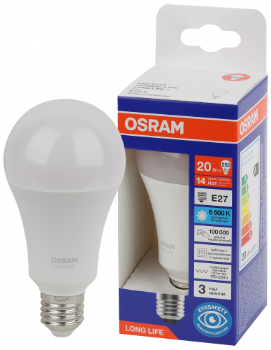 Лампа светодиодная LED 20Вт Е27 6500К 2452Лм груша 220В (замена 250Вт) OSRAM в г. Санкт-Петербург 