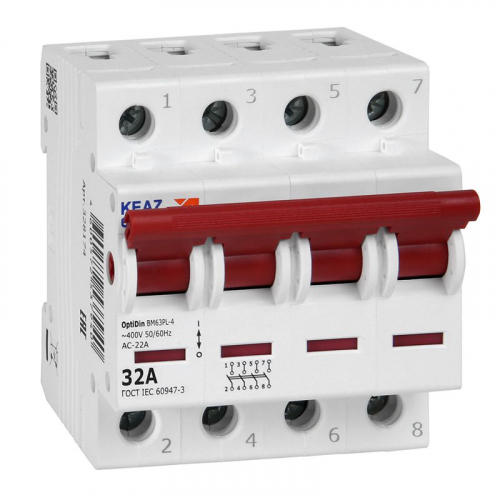 328174 Выключатель нагрузки модульный 4п 32А OptiDin BM63PL-432-УХЛ3 (ВМ63PL) КЭАЗ 