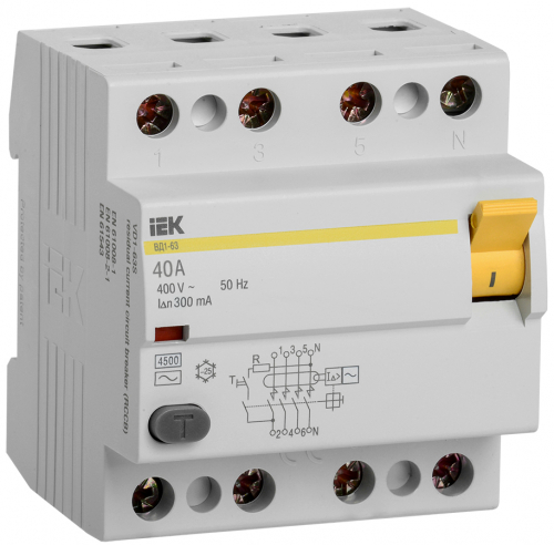 Выключатель дифференциального тока (УЗО) 4п 40А 300мА тип AC ВД1-63 IEK MDV10-4-040-300 в г. Санкт-Петербург 