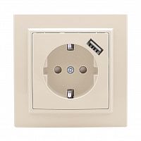 ERR16-028-200-USB Розетка 1-м СП Минск 16А IP20 с заземл. защ. шторки с заряд. устройством USB 1А беж. EKF 