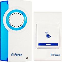 Звонок дверной беспроводной Feron Е-221  Электрический 32 мелодии белый синий с питанием от батареек 23677 в г. Санкт-Петербург 