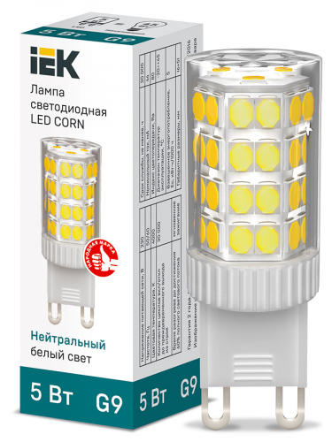 Лампа светодиодная Corn 5Вт капсульная 4000К нейтр. бел. G9 230В керамика IEK LLE-Corn-5-230-40-G9 в г. Санкт-Петербург 