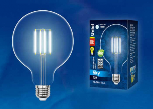 Лампа светодиодная филаментная Uniel E27 10W 4000K прозрачная LED-G125-10W/NW/E27/CL PLS02WH UL-00004859 в г. Санкт-Петербург  фото 2