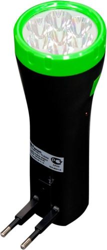 Фонарь аккумуляторный ручной  7LED 0,6W со встроенной вилкой для зарядки, зеленый, TL043 12958 в г. Санкт-Петербург  фото 2