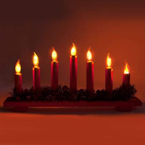Деревянная световая фигура, 7 ламп накаливая с эффектом пламени, цвет свечения: теплый белый,  45*5*24 см, шнур 1,5 м , IP20, LT088 26836 в г. Санкт-Петербург  фото 2