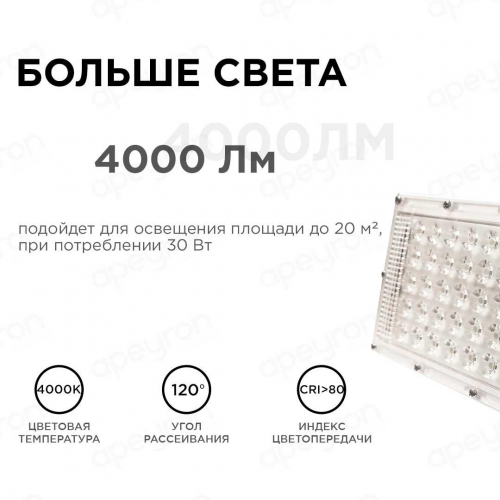 Прожектор светодиодный Apeyron 30W 4000K 05-41 в г. Санкт-Петербург  фото 3
