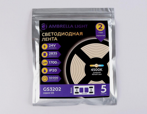 Светодиодная лента Ambrella Light 14,4W/m 180LED/m 2835SMD дневной белый 5M GS3202 в г. Санкт-Петербург  фото 4