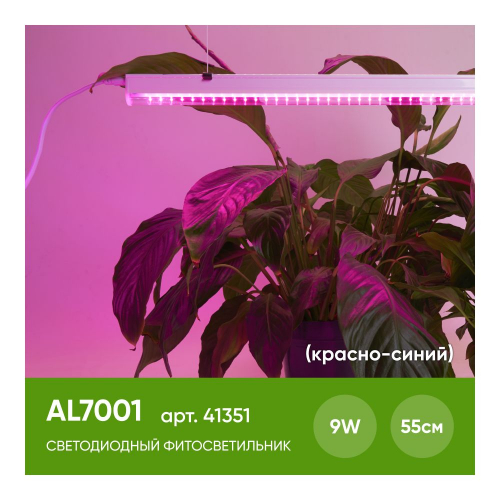 Светодиодный светильник для растений, спектр фотосинтез (красно-синий) 9W, пластик, AL7001 41351 в г. Санкт-Петербург  фото 7