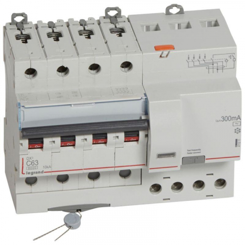 Выключатель автоматический дифференциального тока 4п C 63А 300мА тип AC 10кА DX3 7мод. Leg 411211 в г. Санкт-Петербург 