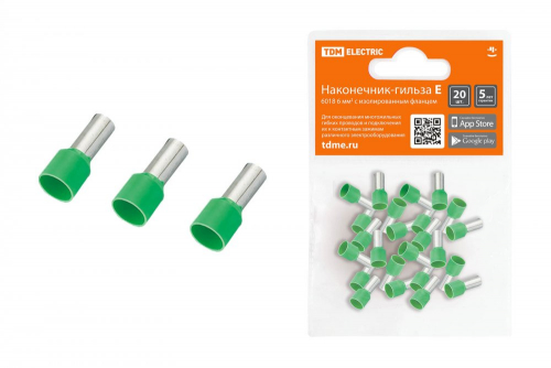 SQ0568-0044 Наконечник-гильза Е6018 6мм2 с изолированным фланцем (20шт) TDM