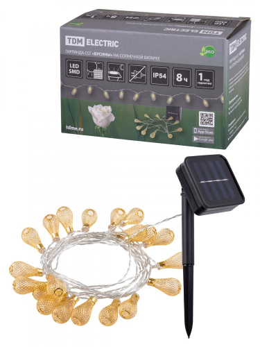 SQ0330-0117 Гирлянда ССГ "Бусины" на солнечной батарее, 4 м, 20 LED, желтый, IP54, TDM