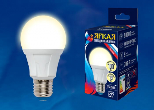 Лампа светодиодная Uniel E27 13W 3000K матовая LED-A60 13W/3000K/E27/FR PLP01WH UL-00005030 в г. Санкт-Петербург  фото 2